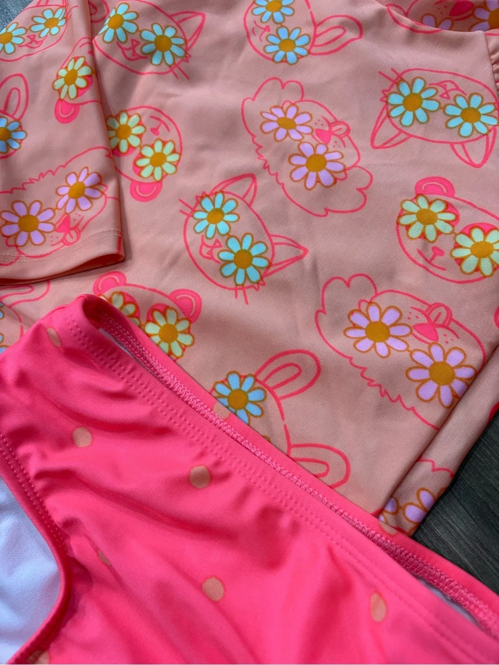 Cat & Jack Girls' Coral Pink Floral Bunny Long Sleeve Rashguard Set